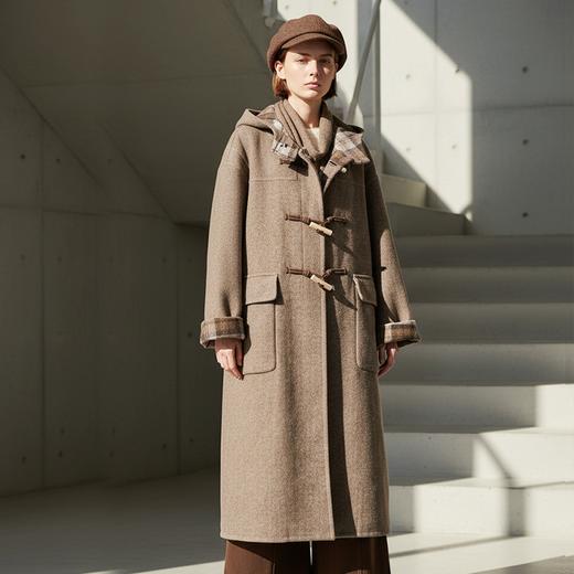 Famecoco范可儿牛角扣连帽宽松长款羊毛大衣双面尼外套FAD8AQ107 商品图2