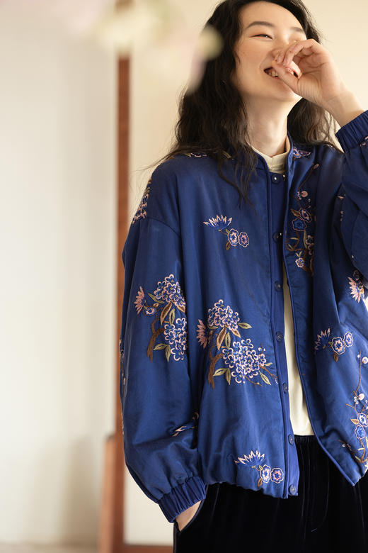 牧衣游原创 重磅丝棉匹绣夹棉棉衣新款保暖蓝色复古禅意棉服 青时 商品图5