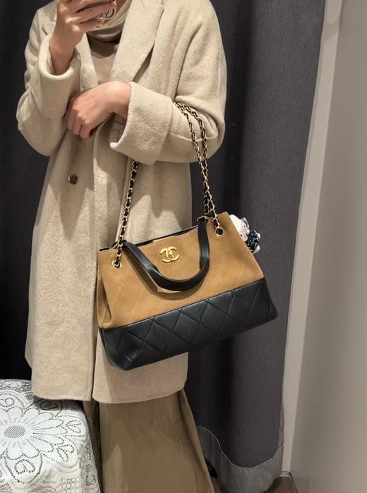 代工厂新款麂皮拼纯皮托特hobo大容量链条单肩斜挎包 商品图4