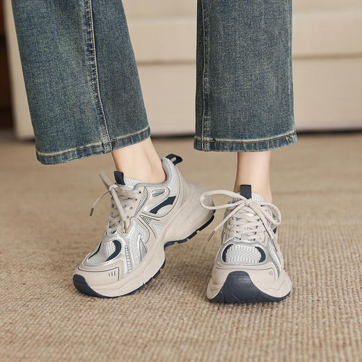 阿么手工女鞋厚底2025冬季新款百搭老爹鞋女款时尚透气休闲鞋6CM 商品图4