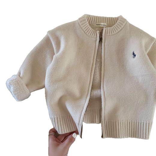 【洋气❗️加绒针织开衫】小布熊刺绣儿童加绒毛衣 2025冬男童潮牌针织开衫 宝宝小童加厚保暖外套 商品图4