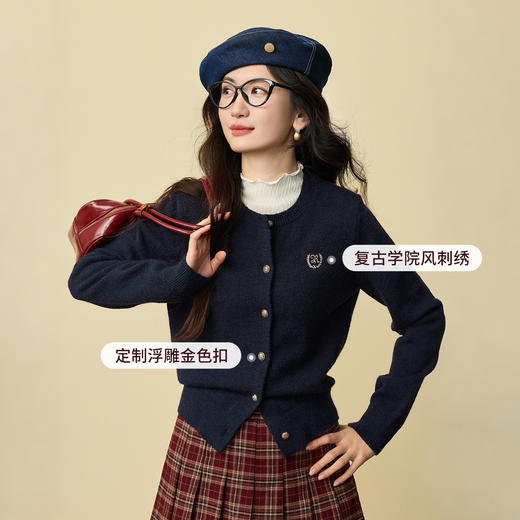 【年货节】熙世界智性学院风MIU系毛衣外套女秋冬季复古酒红色针织开衫上衣 商品图1