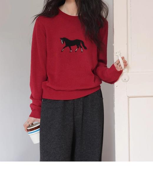 【Spring Wave 复古圆领羊毛刺绣红毛衣】马年限定 ，新年红毛衣，32支进口纱线，30%羊毛混合成份 商品图9