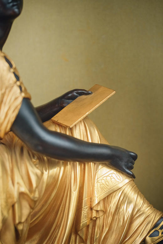 独角鹿西洋古董19世纪末欧洲出品古典人物主题铜鎏金装饰青铜雕塑《雅典娜》 商品图10