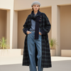 Famecoco范可儿围巾领格纹羊毛大衣长款宽松双面尼外套FAD8AQ122 商品缩略图0