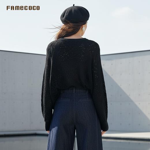 Famecoco范可儿文艺镂空设计感毛衫休闲宽松套头上衣FAD8DB126 商品图2