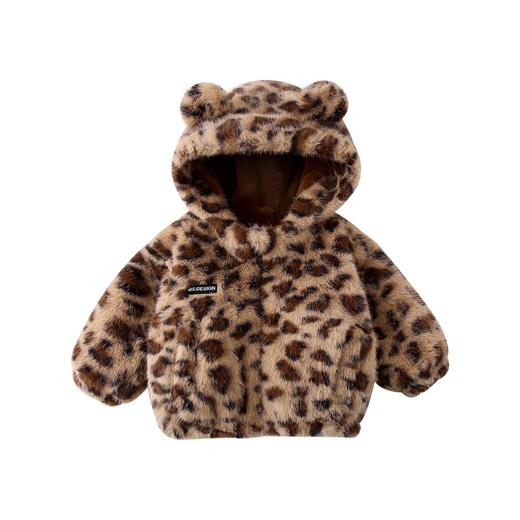 婴儿冬季新款豹纹外套女宝宝外穿韩版加绒加厚毛绒连帽儿童上衣 商品图4