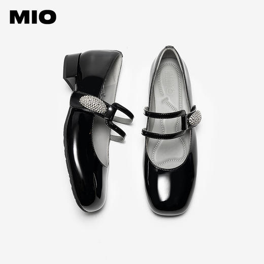 MIO米奥玛丽珍鞋2026春季新款圆头粗跟闪钻饰扣魔术贴女单鞋M261413634 商品图3