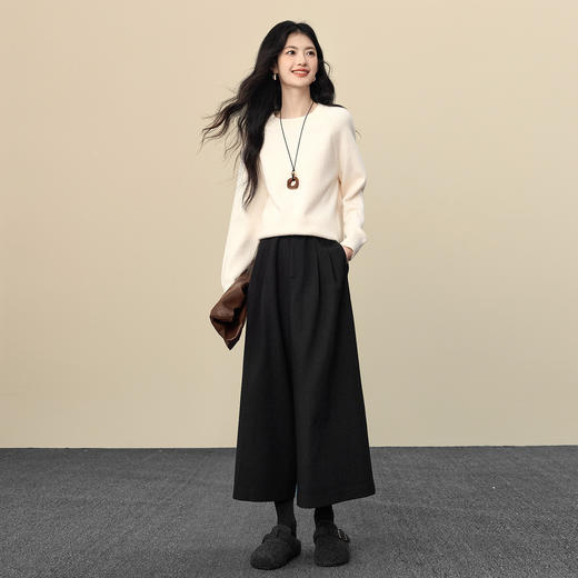 【12/17新品】熙世界深灰色八分阔腿裤女秋冬厚款宽松直筒休闲小个子九分西装裤 商品图4