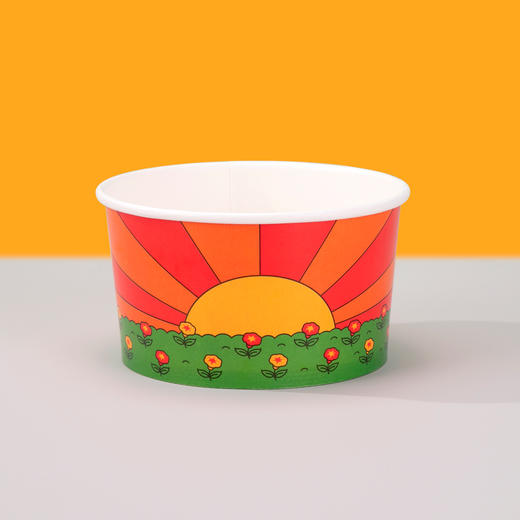 喇叭花一次性纸碗加厚圆形外卖小吃糖水打包餐盒花田日出汤碗带盖 商品图3