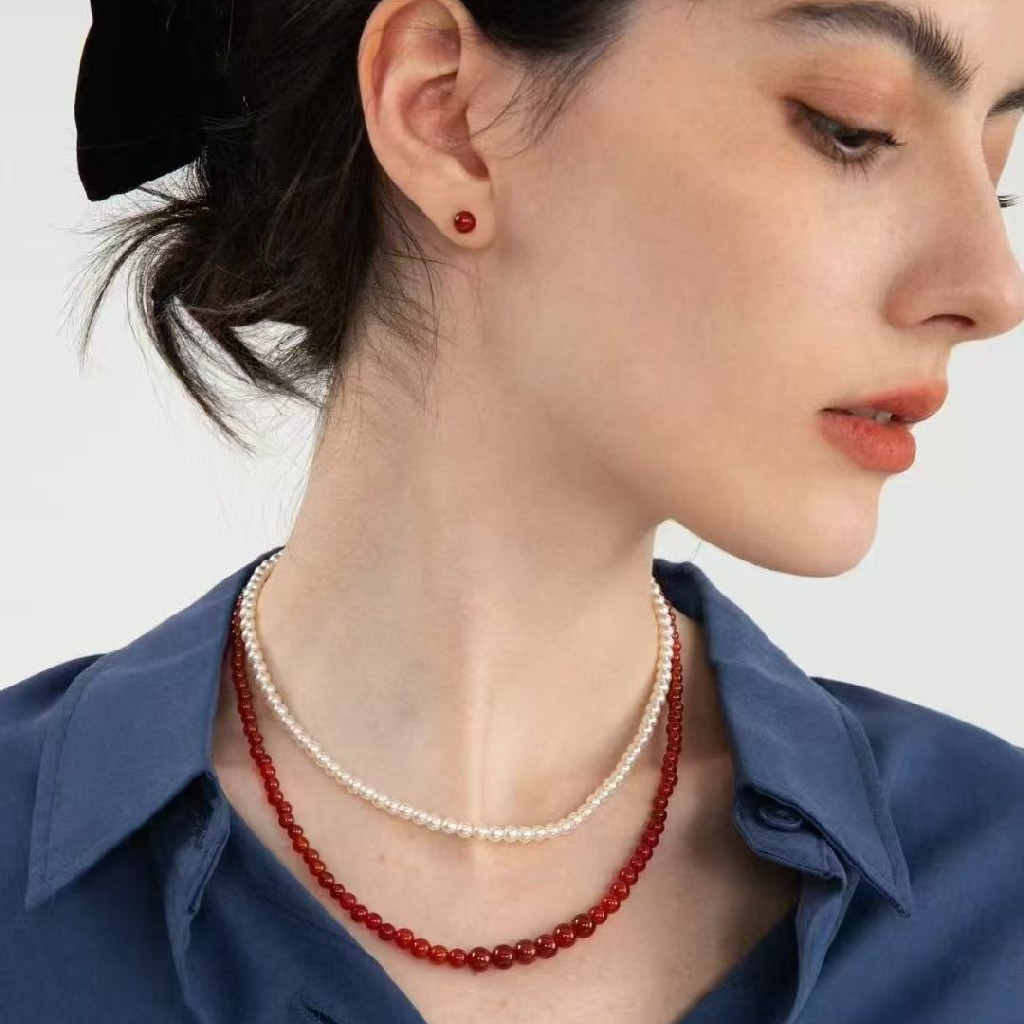 【甄珠贝】3-8mm 渐变氛围感红玛瑙渐变项链 纯银吸铁石扣