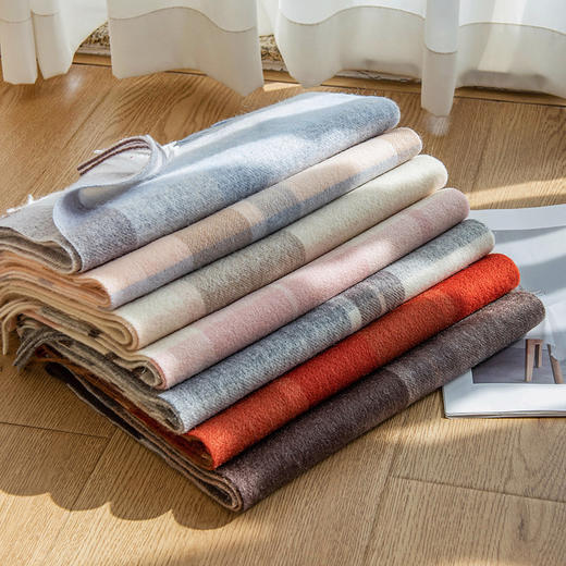 100%羊毛围巾！女士高级感百搭加厚秋冬季新年格子保暖围脖羊绒手感！ 商品图0