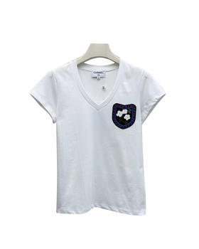 女款V领全棉刺绣短袖T恤ba025