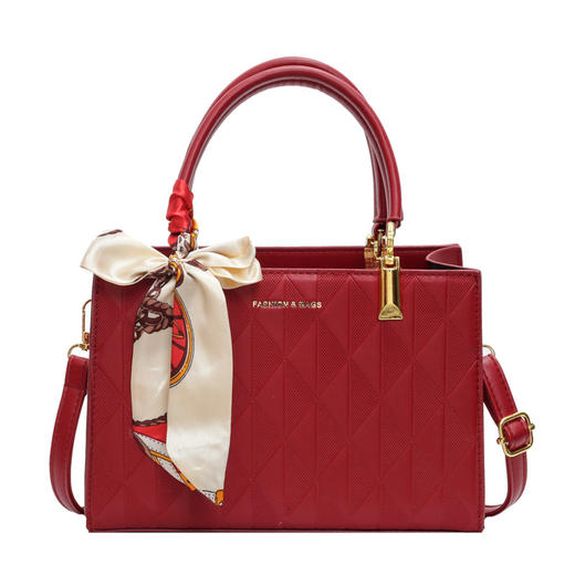 【新款红色手提包】大容量时尚大气单肩包 斜挎丝巾结婚伴娘新娘手提包 商品图7