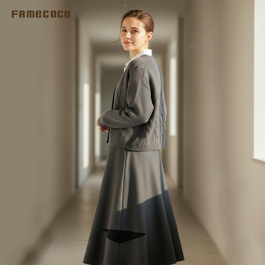 Famecoco范可儿文艺休闲拼接设计松紧腰半身裙宽松百搭FAD8HA106 商品图2