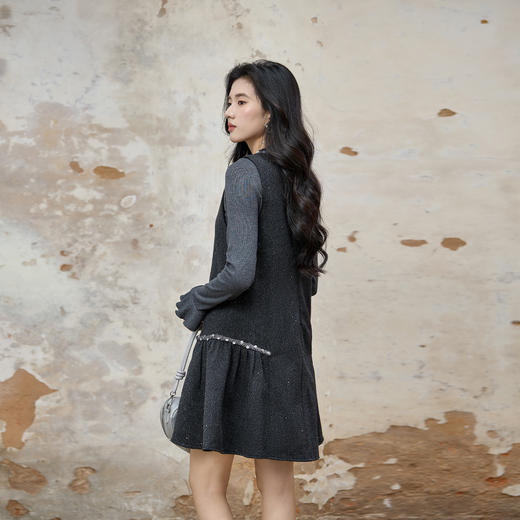 奢姿大码女装2025冬季胖妹妹时尚拼接亮片设计亮钻装饰针织套装9954994257AB 商品图3