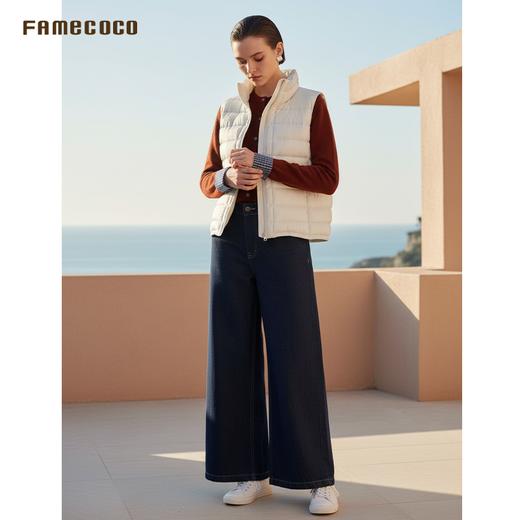 Famecoco复古深蓝加厚牛仔裤宽松高腰阔腿裤显瘦百搭FAD8GA122 商品图2