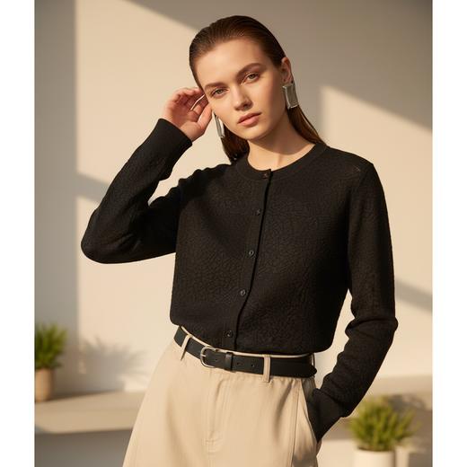 Famecoco范可儿高级感文艺提花短款开衫正肩上衣外套FAD8DA113 商品图4