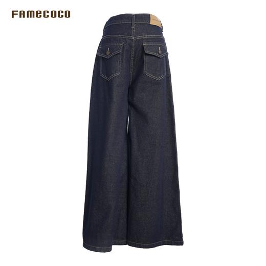 Famecoco复古深蓝加厚牛仔裤宽松高腰阔腿裤显瘦百搭FAD8GA122 商品图4