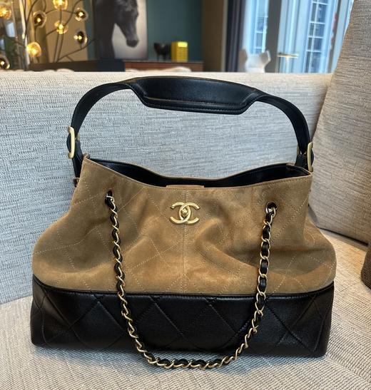 代工厂新款麂皮拼纯皮托特hobo大容量链条单肩斜挎包 商品图12