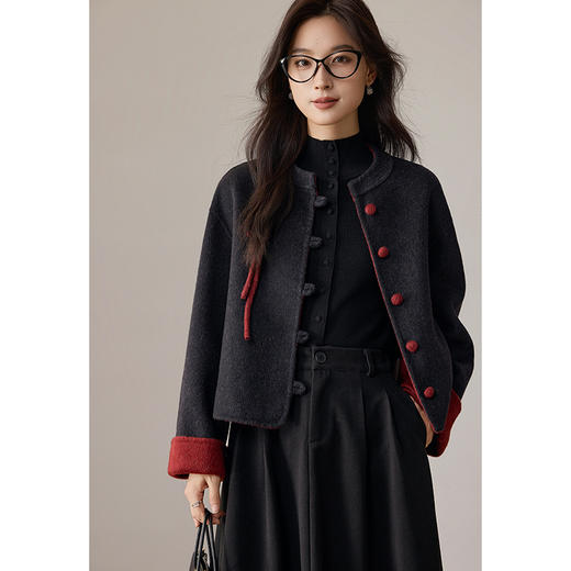 【墨韵红笺】撞色盘扣羊毛短外套 商品图4