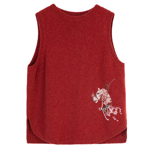 牧衣游原创 UPW精工手绣羊绒混织马夹软糯舒适百搭红色背心 连霏 商品图4