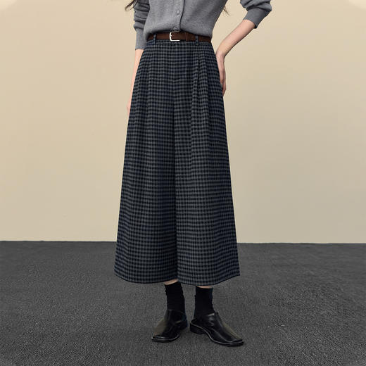 【12/17新品】熙世界松弛感复古格子毛呢阔腿裤女秋冬休闲宽松慵懒直筒八分裤子 商品图3