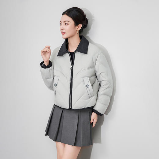 「高货wl」全新升级【铂金会员468/天猫629/差价161】(23611)洛诗琳复古撞色羽绒服2025冬季巴恩风翻领防风保暖外套 商品图0