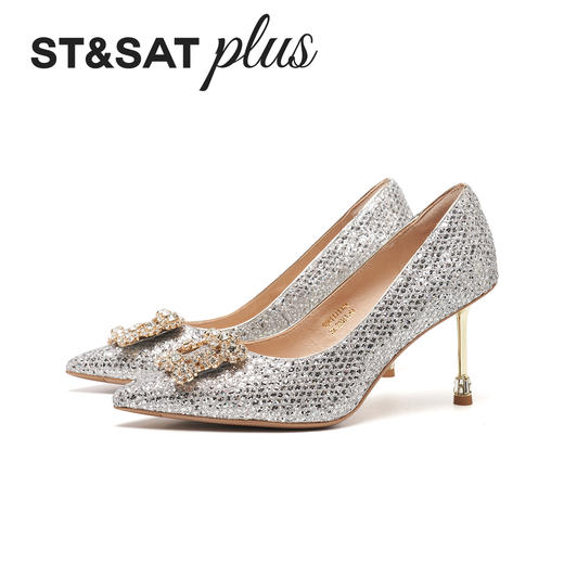 星期六26春新款气质方钻高跟单鞋SSE1111141 商品图8