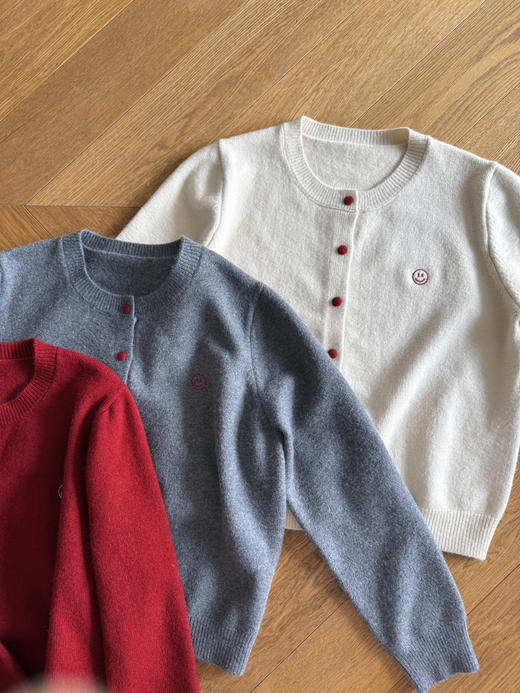 25冬--新年笑脸刺绣彩扣毛衣针织开衫【包邮+三天无理由退换】 商品图12