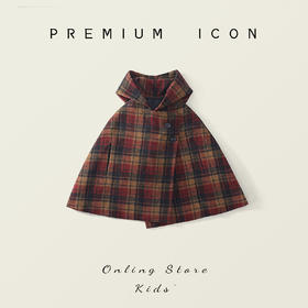 【法式英伦风❗️斗篷外套】女童夹棉加厚连帽呢大衣 2025冬季新款儿童韩版格子斗篷外套