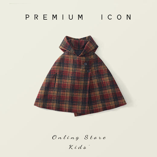 【法式英伦风❗️斗篷外套】女童夹棉加厚连帽呢大衣 2025冬季新款儿童韩版格子斗篷外套 商品图0