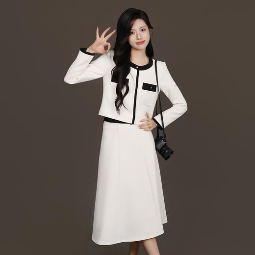 法小曼*子珍专区栀子白优雅小香风半身裙套装女商务高端演讲主持人西装套裙 商品图3