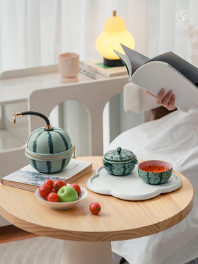 【预售7天】万仟堂旅行茶具女士一人饮快客杯户外露营便携式茶具旅行套装西瓜 瓷器商品不支持七天无理由