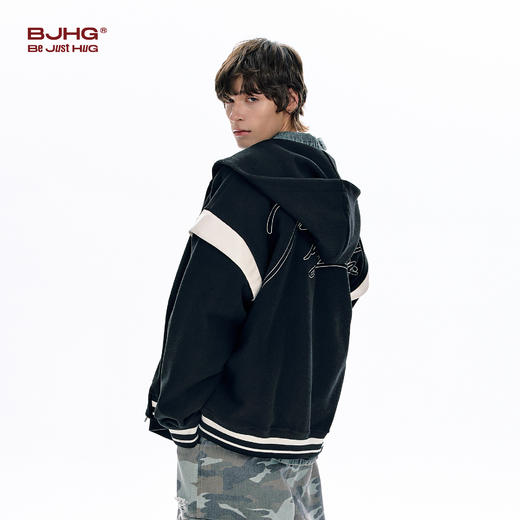 BJHG不计后果假两件卫衣男款春季潮牌美式撞色情侣连帽外套上衣女 商品图2