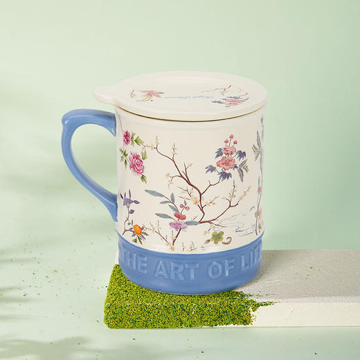 大英博物馆 东方梦境系列 凤栖春晓浮雕 带盖马克杯-流云蓝 商品图1