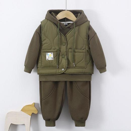 儿童秋冬新款马甲三件套连帽外穿宝宝套装男童加厚保暖衣服童装 商品图1