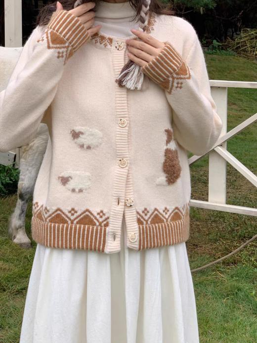 浮生八记/25D210/美丽奴羊毛复古边牧小羊手工毛衣外套 商品图1