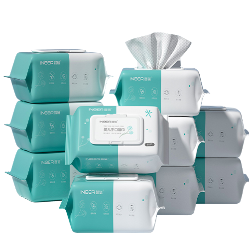 【特价福利】婴蓓2箱共10包婴幼儿手口湿巾量贩装（80抽/包）