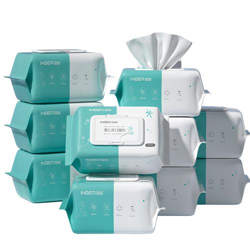 【特价福利】婴蓓2箱共10包婴幼儿手口湿巾量贩装（80抽/包） 商品图0