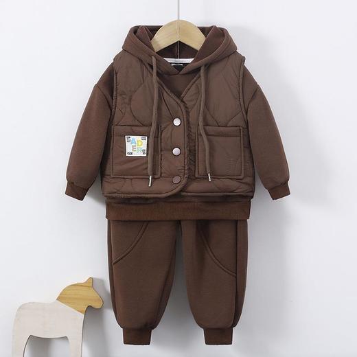 儿童秋冬新款马甲三件套连帽外穿宝宝套装男童加厚保暖衣服童装 商品图2