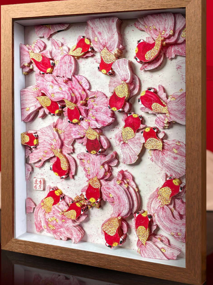 相框纸雕-连年有余