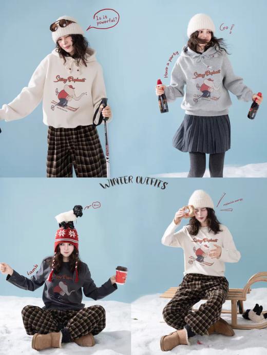 浮生八记/25D244/25D264/“勇敢小象滑雪记”加绒真皮抽绳连帽卫衣内搭T恤 商品图0