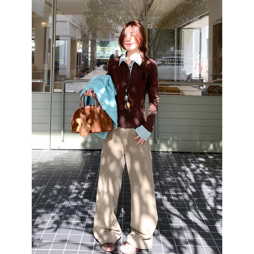 <曾小咸推荐>现货秒杀 ！微信超特价！韩系撞色条纹翻领长袖 日常149.99 立减70 秒杀79.99！！蓝绿色;毛衣 秒杀109.99！！ 商品图1