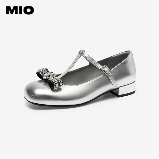 MIO米奥2026春季新款圆头粗跟T字带玛丽珍鞋蝴蝶结甜美风浅口单鞋M261413633 商品图0