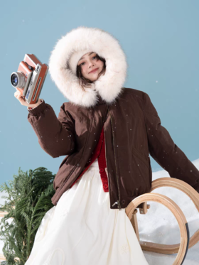 浮生八记/25D202/90白鸭绒北欧两面可拆环保狐狸毛领羽绒服