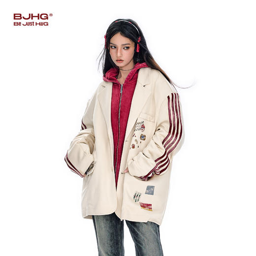 BJHG不计后果休闲西装外套男款春季新款拼接做旧空气层翻领夹克女 商品图3