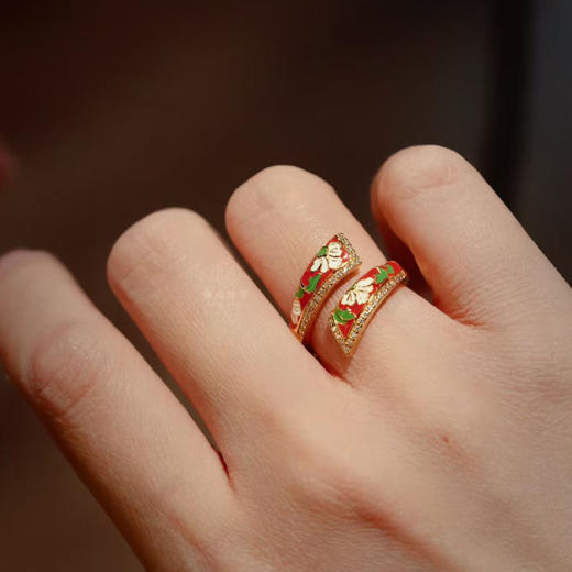 丝路华彩，飞天飘带 敦煌配色珐琅银镶戒指耳钉 商品图3