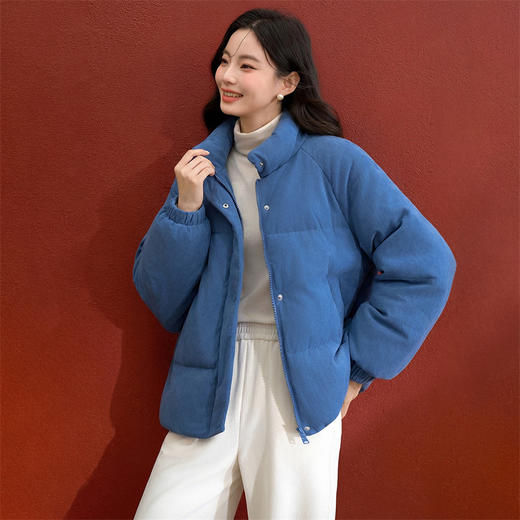 西遇蓝色立领短款棉服女冬季新款灯芯绒小个子保暖面包服V0055470/SS051720 商品图3