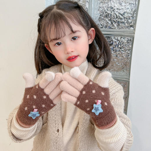 【优质仿羊绒高弹保暖❗️柔软亲肤手感软糯】0-12岁儿童五指保暖手套男童女童全指冬季宝宝毛绒分指女孩五指套。jb 商品图2